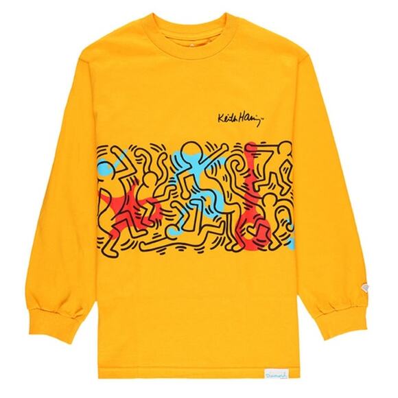 Diamond Supply Co. X Keith Haring Rhythm and Motion Longsleeve Tee Yellow Size S - Picture 1 of 7